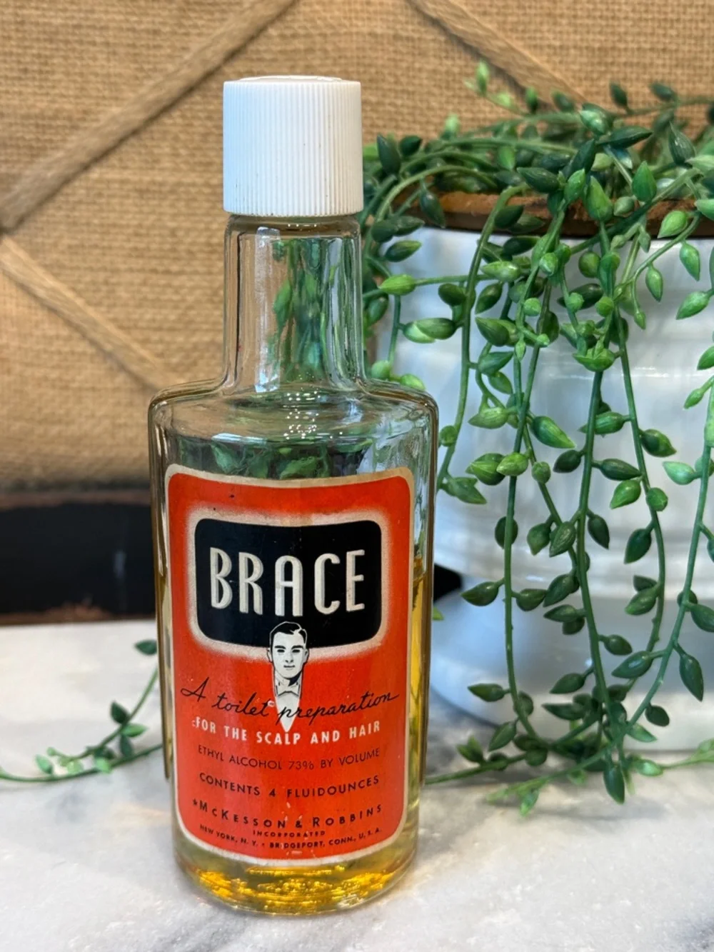 Vintage Brace Hair Tonic Bottle with Orange Label